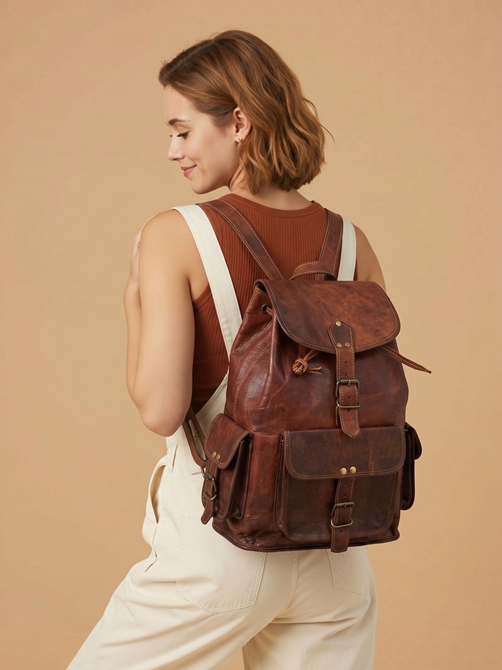 Vintage Brown Genuine Leather Backpack 🎒